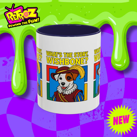Whimsical Dog-Themed Coffee Mug, Cute Pet Lover Gift, What's the Story Wishbone, Colorful Accent Mug, Fun Dog Lover Accent Mug