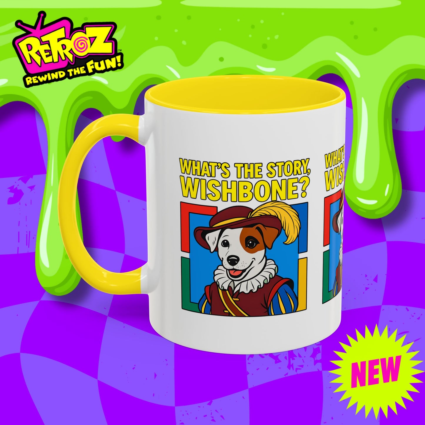 Whimsical Dog-Themed Coffee Mug, Cute Pet Lover Gift, What's the Story Wishbone, Colorful Accent Mug, Fun Dog Lover Accent Mug