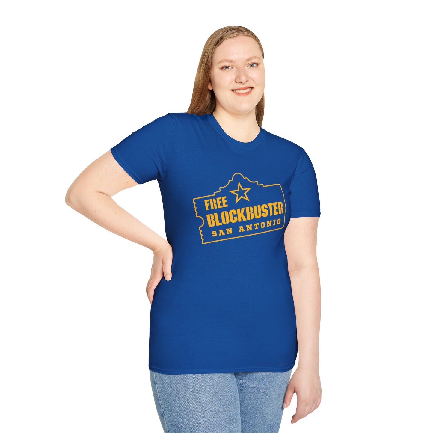 Free Blockbuster San Antonio T-Shirt — Retro Movie Logo Apparel