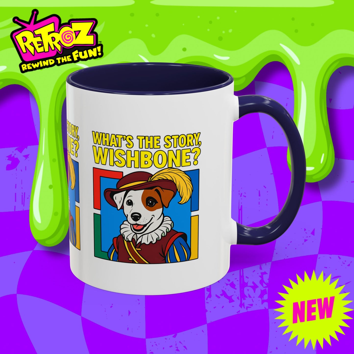 Whimsical Dog-Themed Coffee Mug, Cute Pet Lover Gift, What's the Story Wishbone, Colorful Accent Mug, Fun Dog Lover Accent Mug