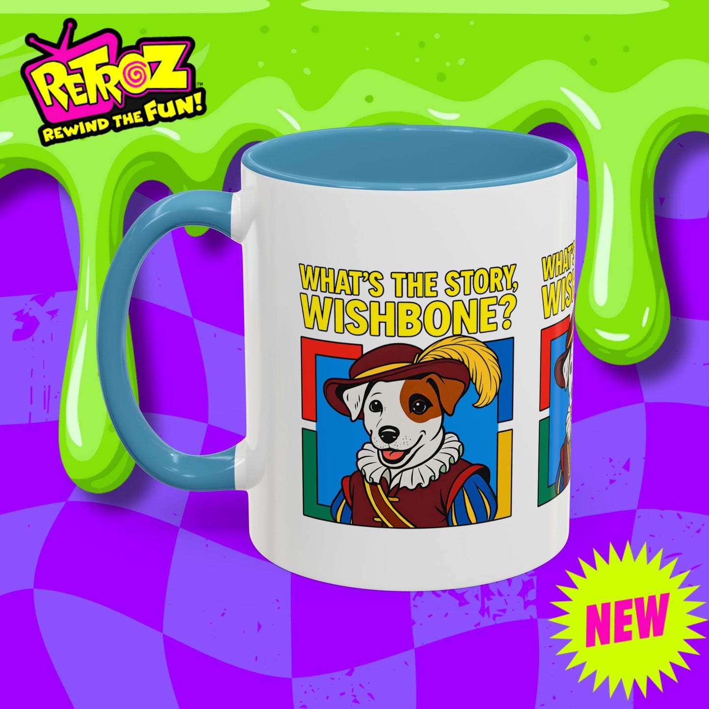 Whimsical Dog-Themed Coffee Mug, Cute Pet Lover Gift, What's the Story Wishbone, Colorful Accent Mug, Fun Dog Lover Accent Mug