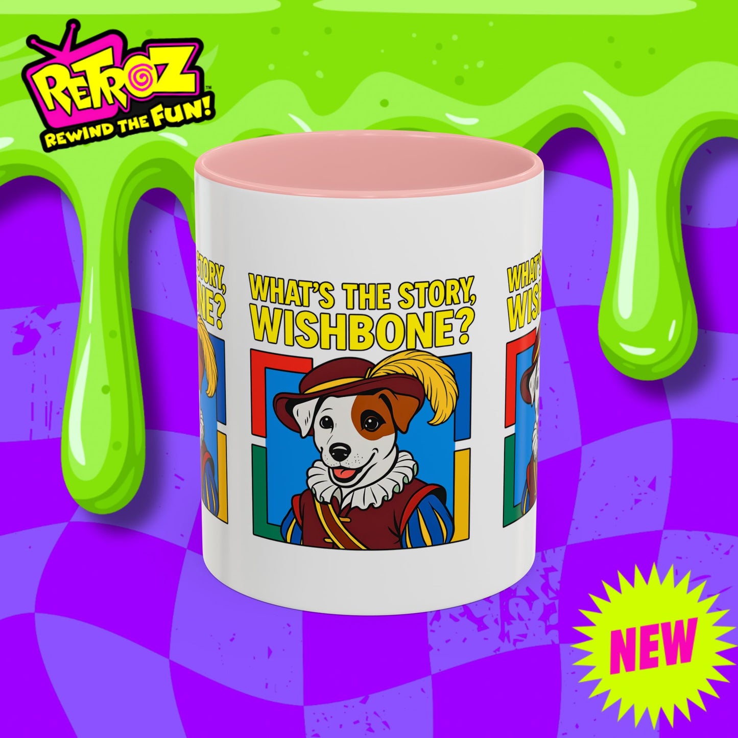 Whimsical Dog-Themed Coffee Mug, Cute Pet Lover Gift, What's the Story Wishbone, Colorful Accent Mug, Fun Dog Lover Accent Mug