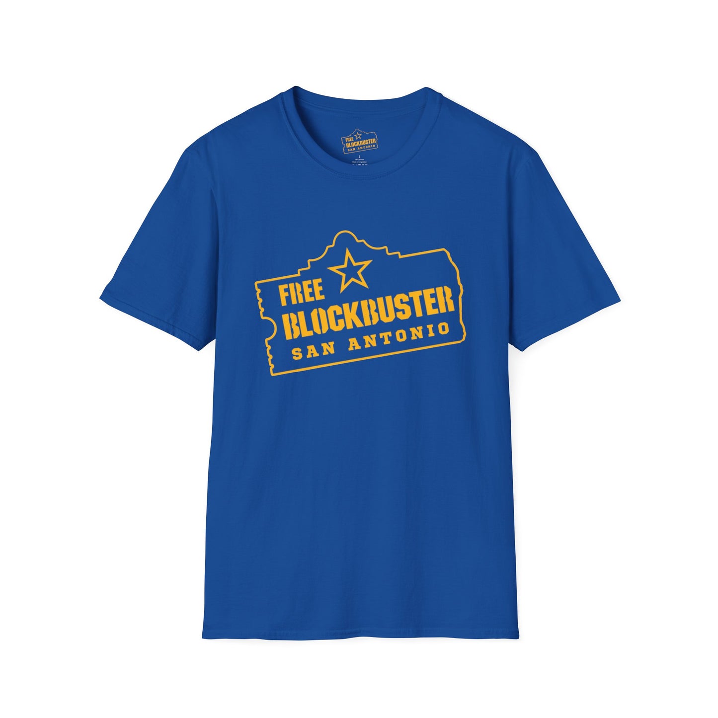 Free Blockbuster San Antonio T-Shirt — Retro Movie Logo Apparel
