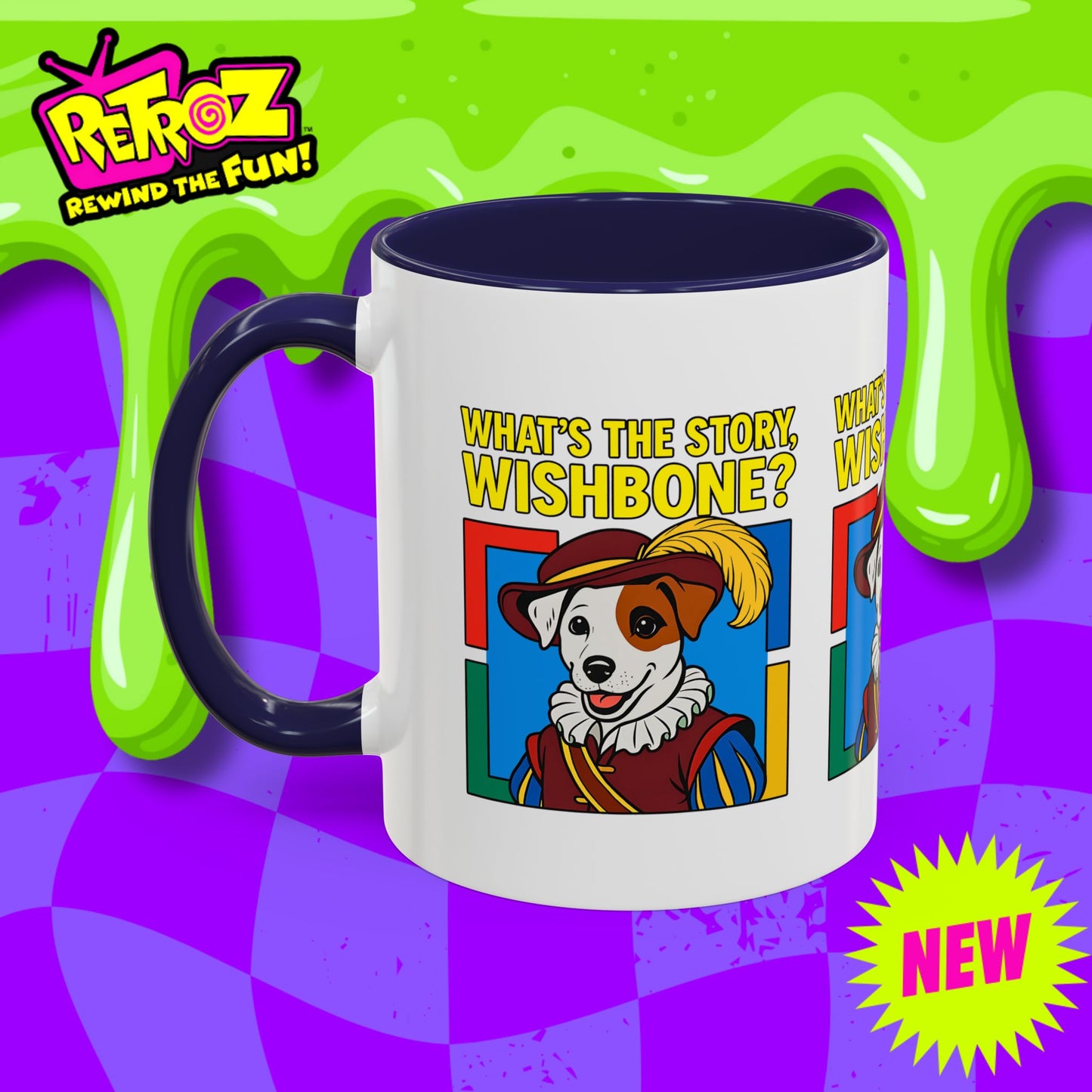 Whimsical Dog-Themed Coffee Mug, Cute Pet Lover Gift, What's the Story Wishbone, Colorful Accent Mug, Fun Dog Lover Accent Mug
