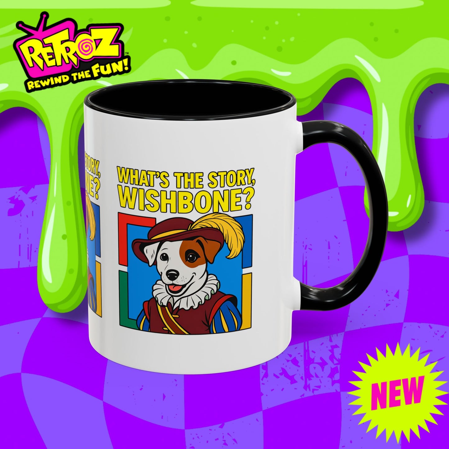 Whimsical Dog-Themed Coffee Mug, Cute Pet Lover Gift, What's the Story Wishbone, Colorful Accent Mug, Fun Dog Lover Accent Mug