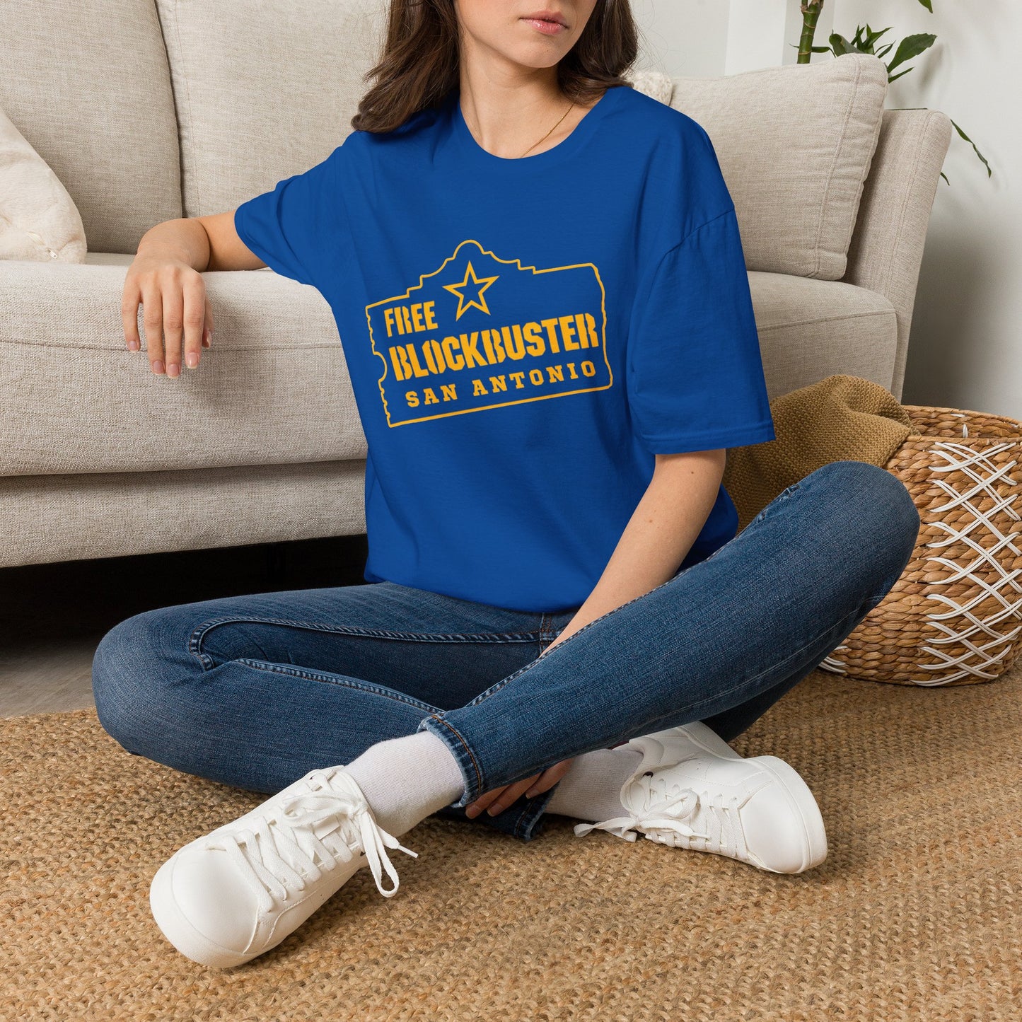 Free Blockbuster San Antonio T-Shirt — Retro Movie Logo Apparel