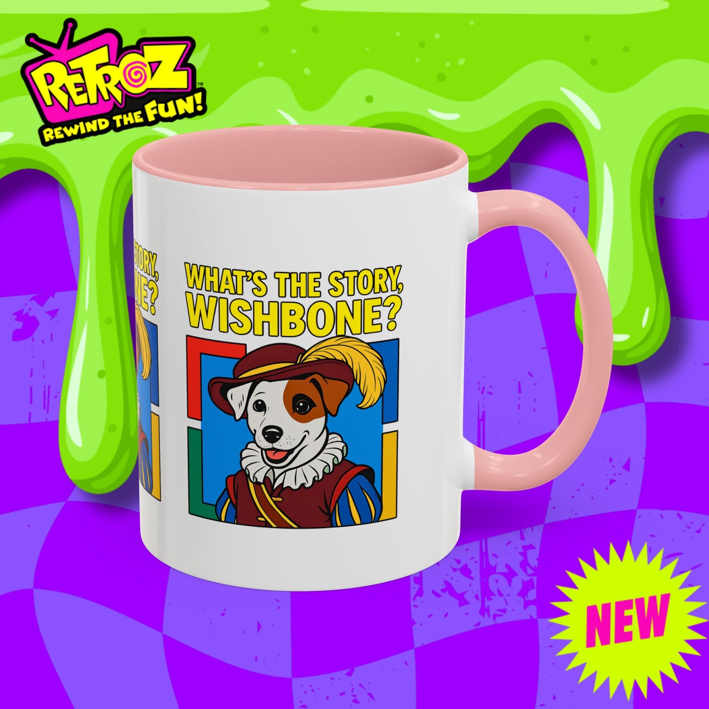 Whimsical Dog-Themed Coffee Mug, Cute Pet Lover Gift, What's the Story Wishbone, Colorful Accent Mug, Fun Dog Lover Accent Mug