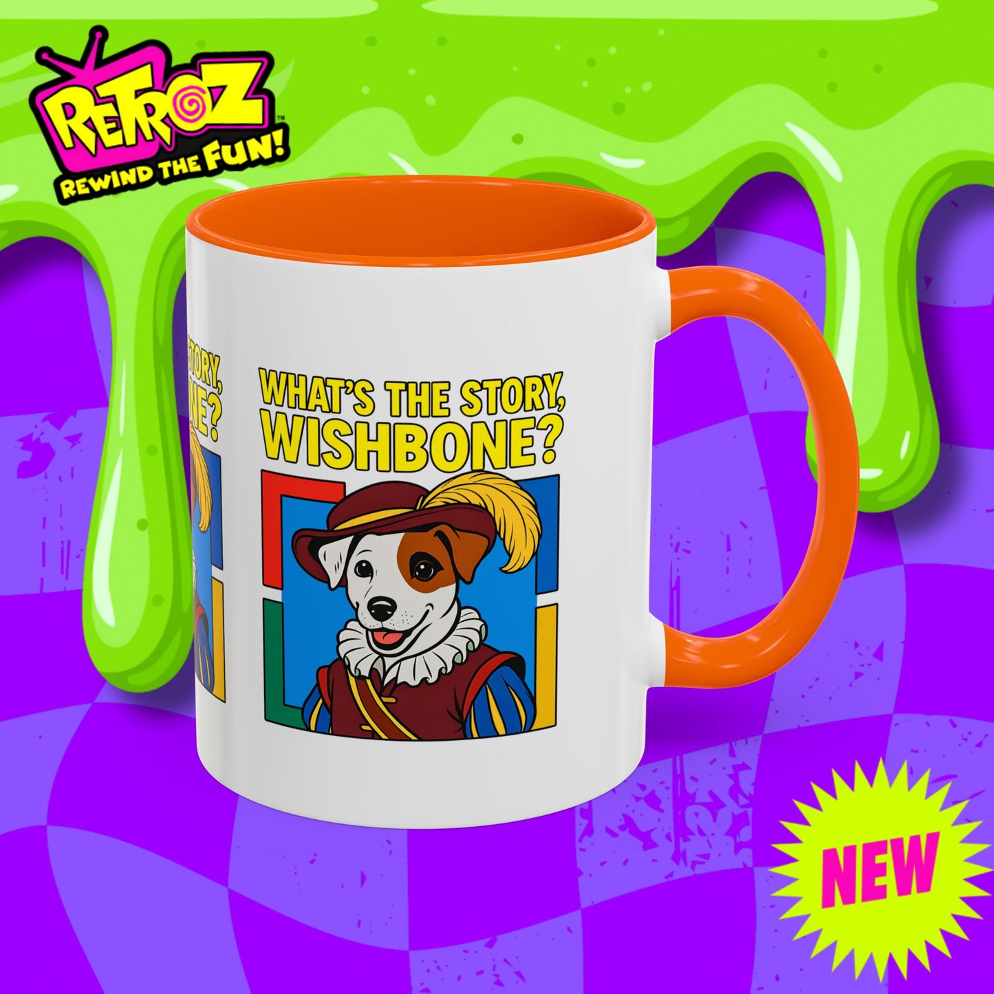 Whimsical Dog-Themed Coffee Mug, Cute Pet Lover Gift, What's the Story Wishbone, Colorful Accent Mug, Fun Dog Lover Accent Mug