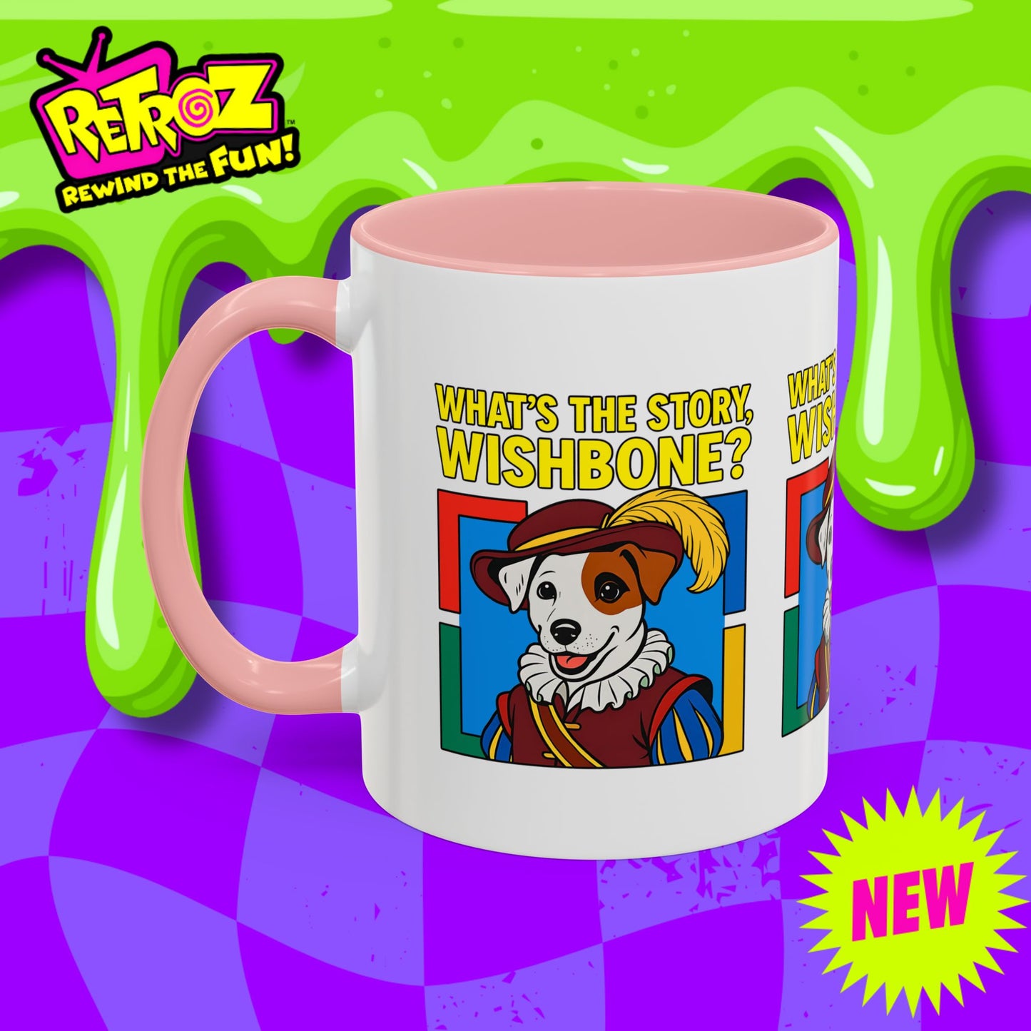 Whimsical Dog-Themed Coffee Mug, Cute Pet Lover Gift, What's the Story Wishbone, Colorful Accent Mug, Fun Dog Lover Accent Mug