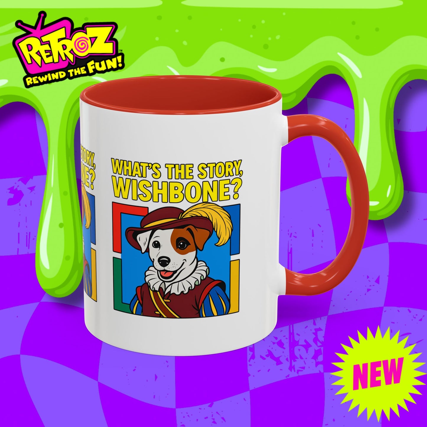Whimsical Dog-Themed Coffee Mug, Cute Pet Lover Gift, What's the Story Wishbone, Colorful Accent Mug, Fun Dog Lover Accent Mug