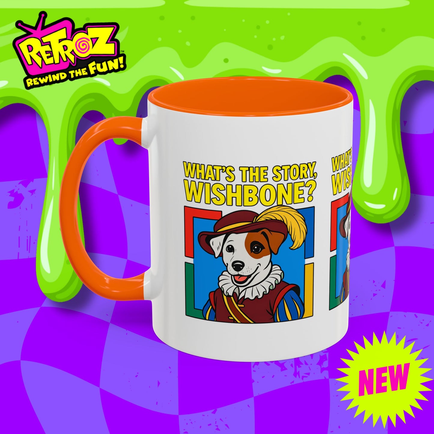Whimsical Dog-Themed Coffee Mug, Cute Pet Lover Gift, What's the Story Wishbone, Colorful Accent Mug, Fun Dog Lover Accent Mug
