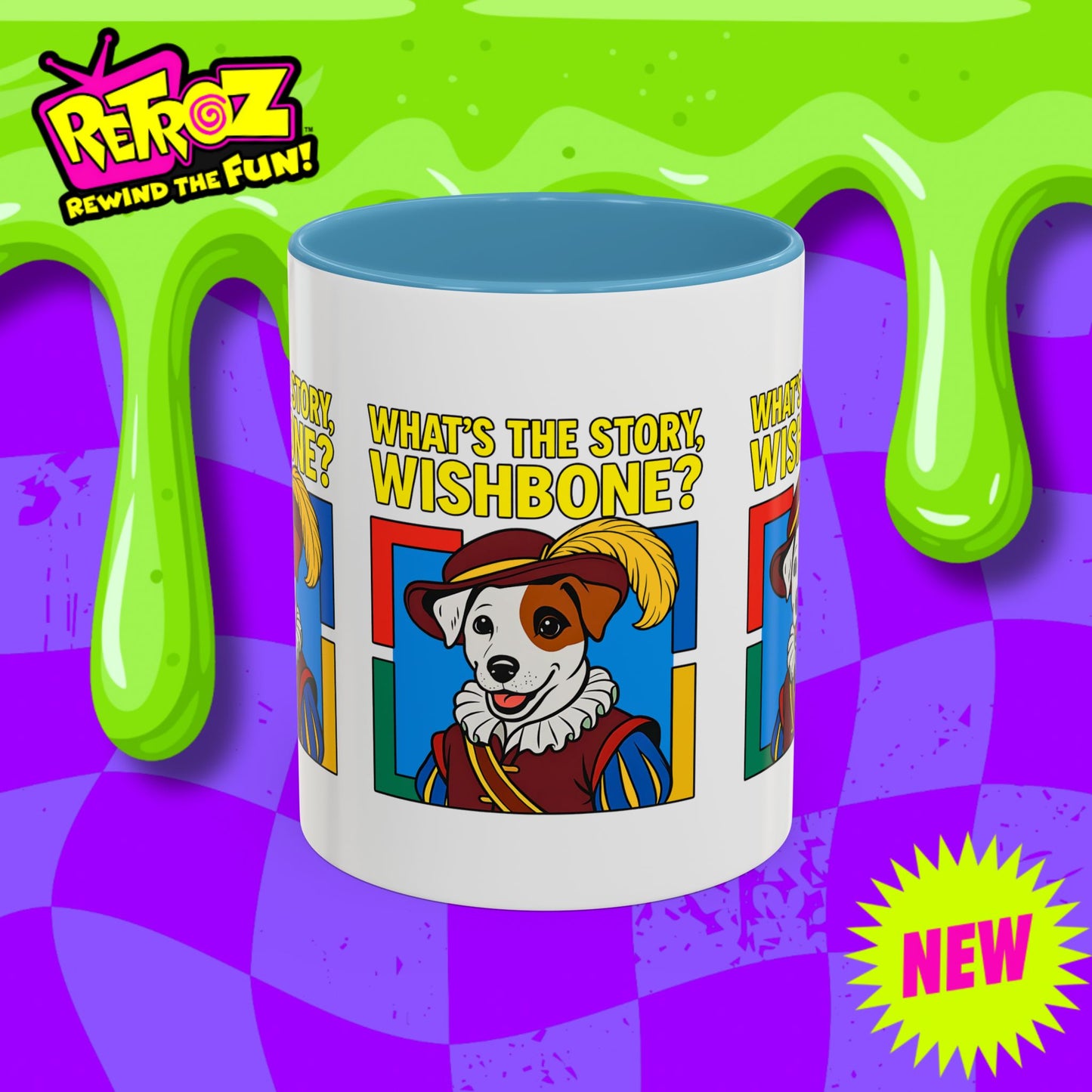 Whimsical Dog-Themed Coffee Mug, Cute Pet Lover Gift, What's the Story Wishbone, Colorful Accent Mug, Fun Dog Lover Accent Mug