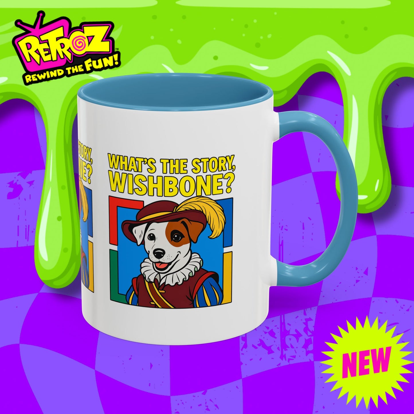 Whimsical Dog-Themed Coffee Mug, Cute Pet Lover Gift, What's the Story Wishbone, Colorful Accent Mug, Fun Dog Lover Accent Mug