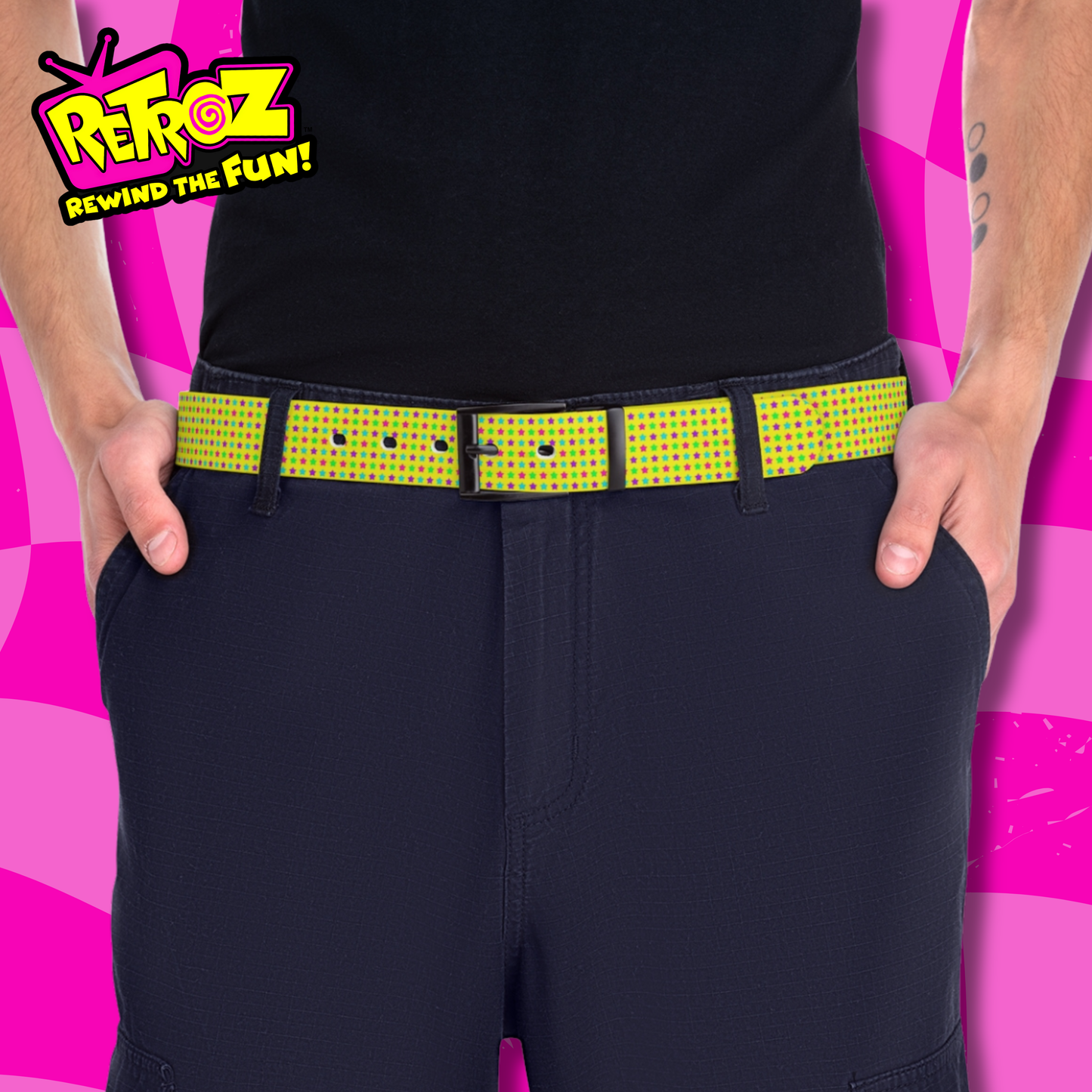 Retro Starburst Neon Belt – Colorful Y2K Style Adjustable Waterproof TPU Belt