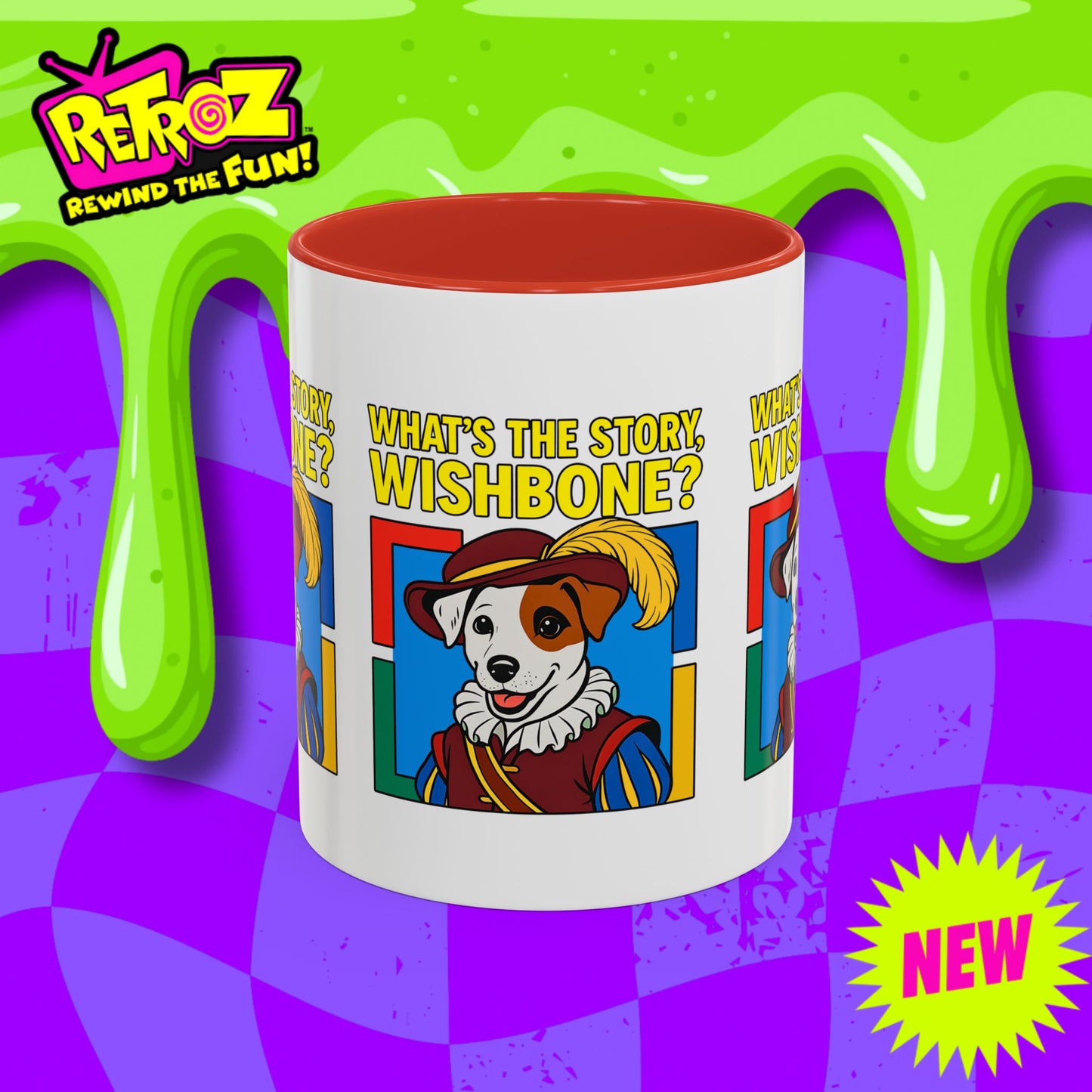 Whimsical Dog-Themed Coffee Mug, Cute Pet Lover Gift, What's the Story Wishbone, Colorful Accent Mug, Fun Dog Lover Accent Mug