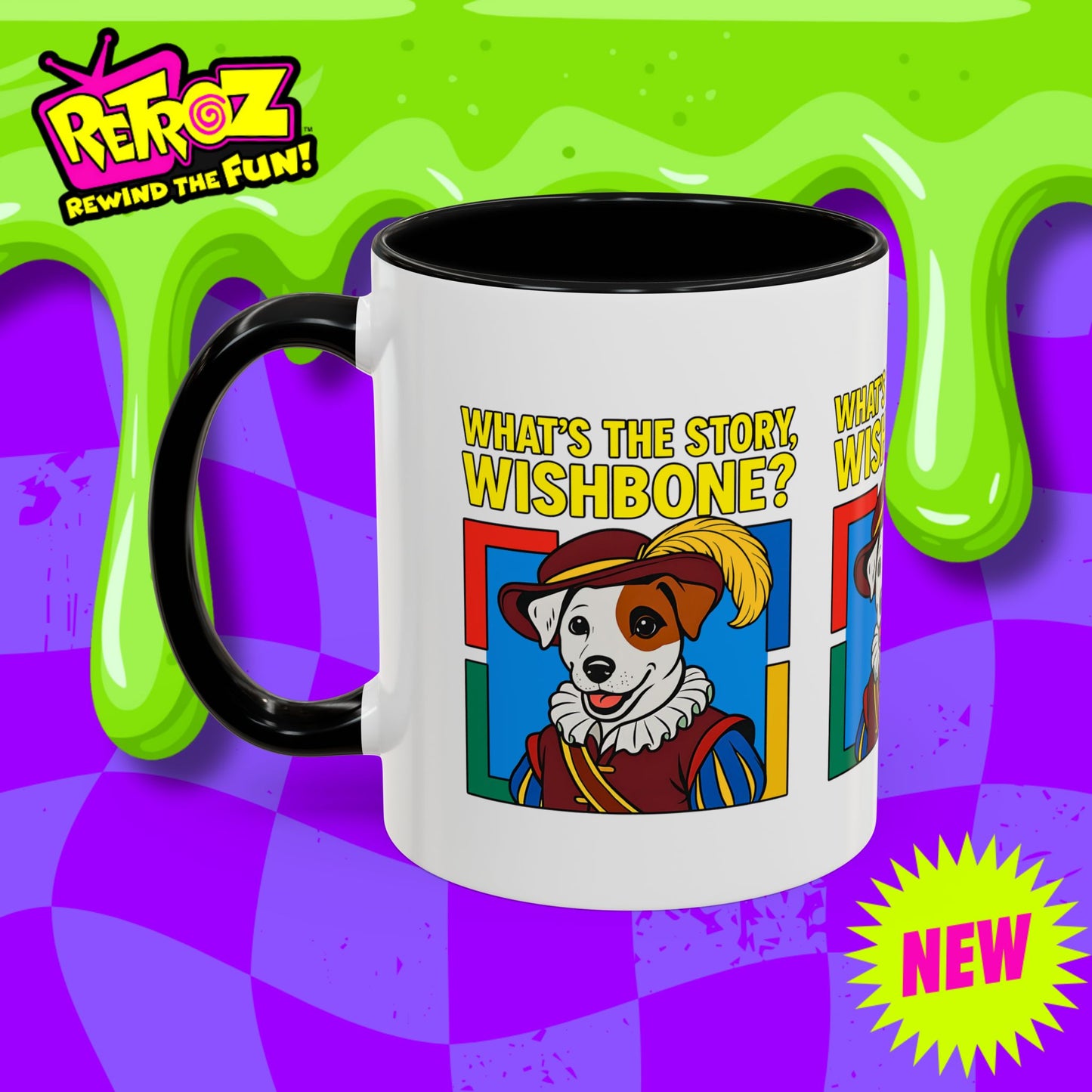 Whimsical Dog-Themed Coffee Mug, Cute Pet Lover Gift, What's the Story Wishbone, Colorful Accent Mug, Fun Dog Lover Accent Mug