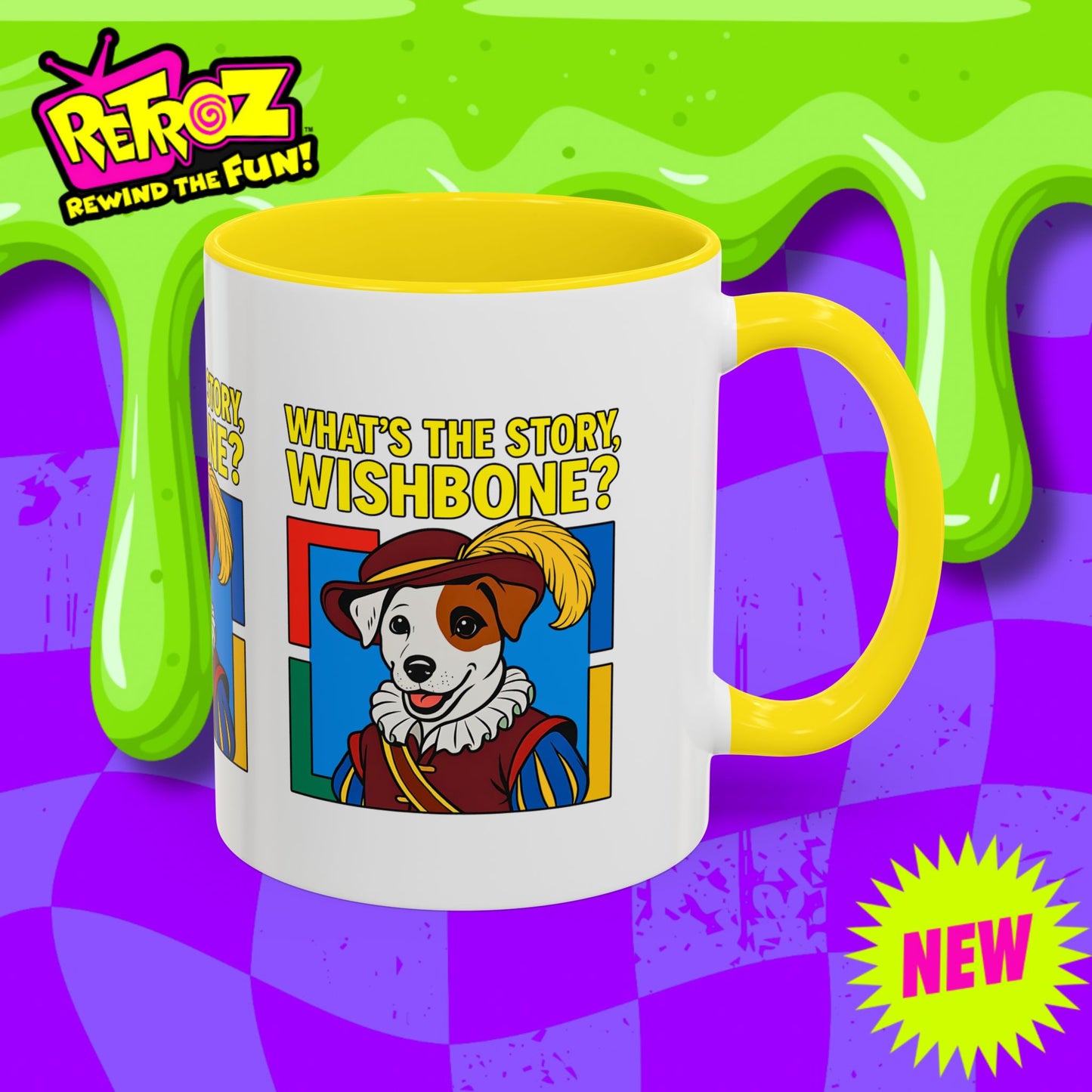 Whimsical Dog-Themed Coffee Mug, Cute Pet Lover Gift, What's the Story Wishbone, Colorful Accent Mug, Fun Dog Lover Accent Mug