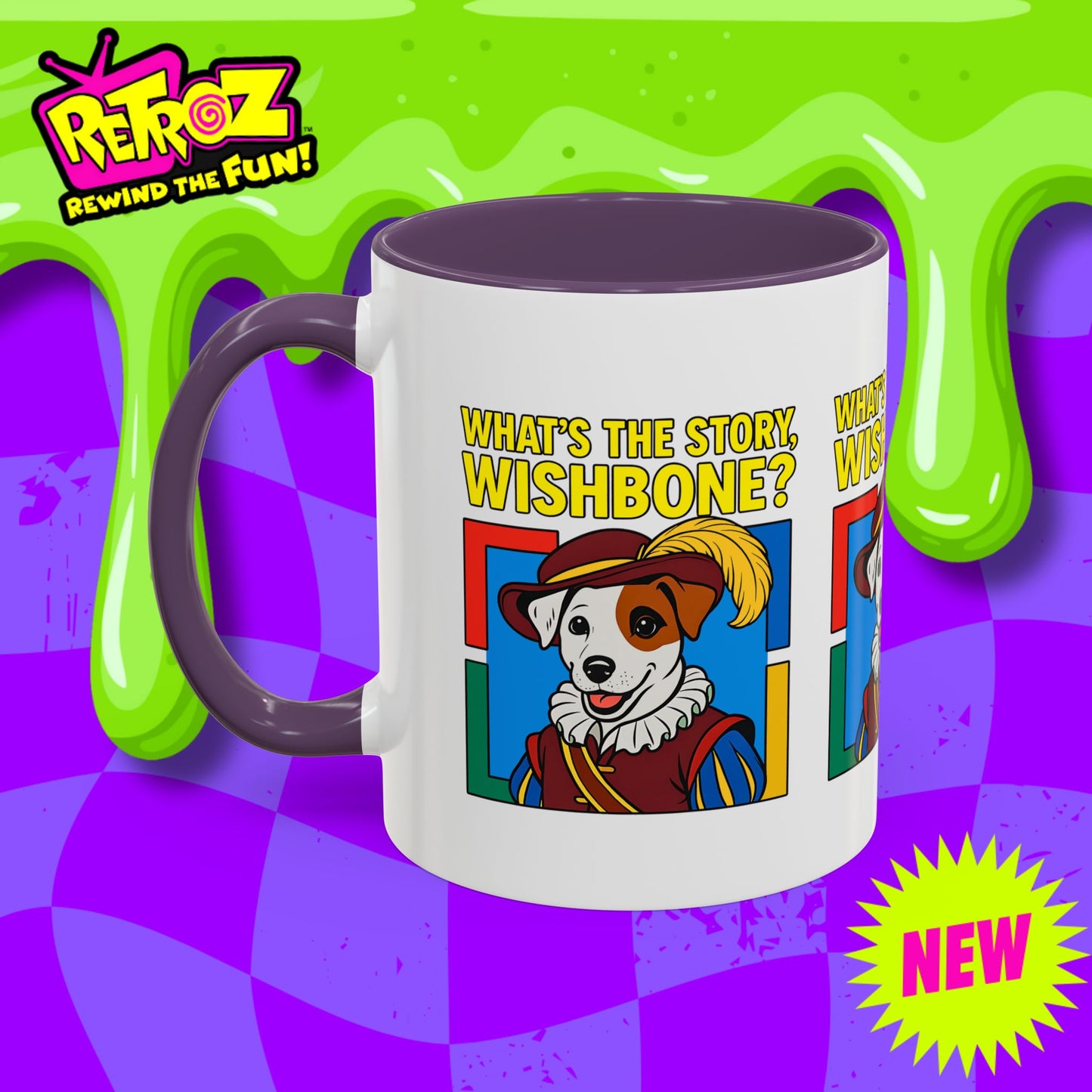 Whimsical Dog-Themed Coffee Mug, Cute Pet Lover Gift, What's the Story Wishbone, Colorful Accent Mug, Fun Dog Lover Accent Mug