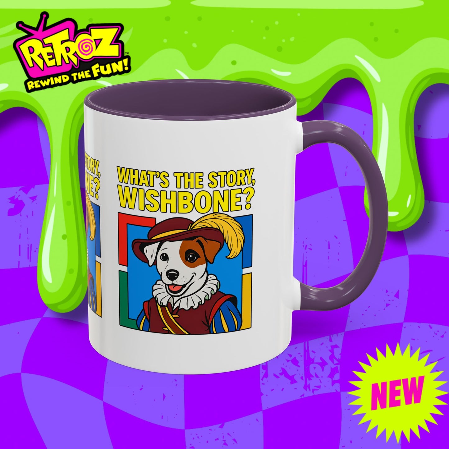 Whimsical Dog-Themed Coffee Mug, Cute Pet Lover Gift, What's the Story Wishbone, Colorful Accent Mug, Fun Dog Lover Accent Mug