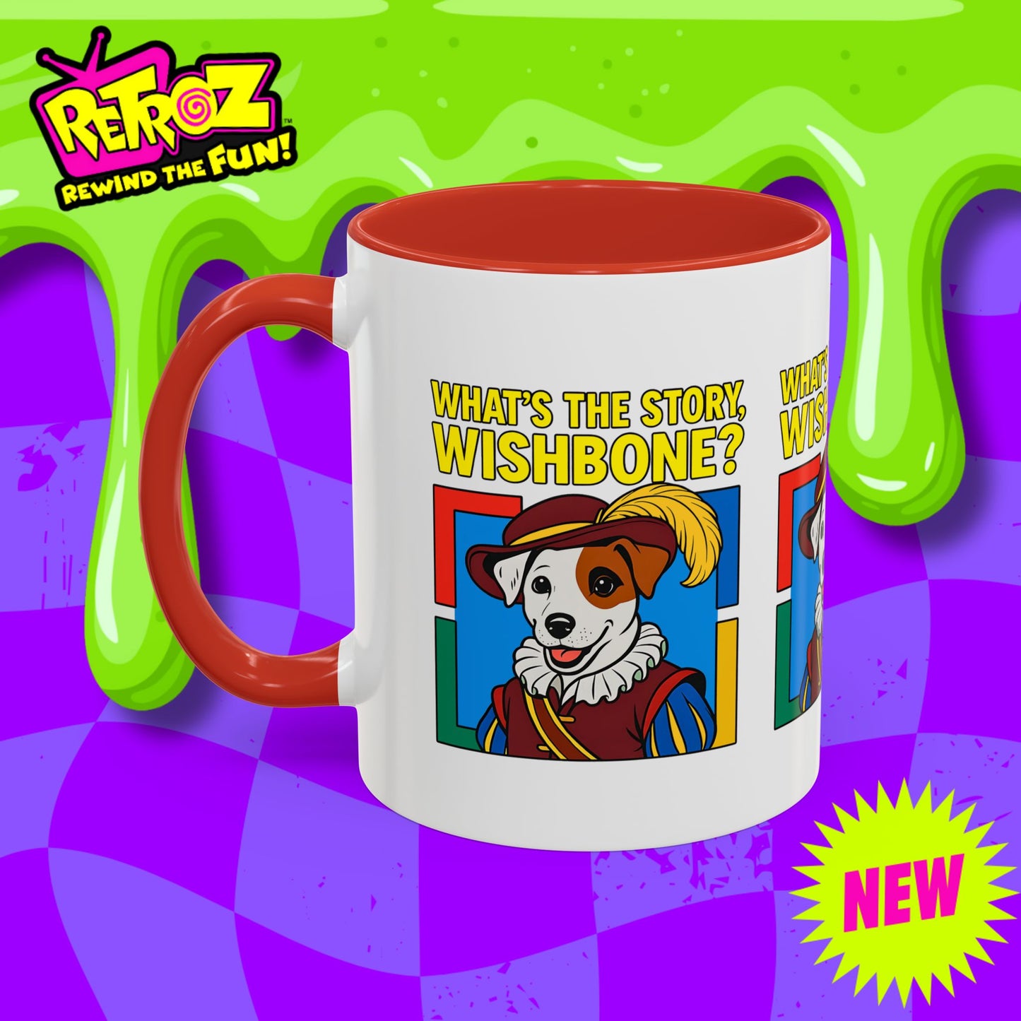 Whimsical Dog-Themed Coffee Mug, Cute Pet Lover Gift, What's the Story Wishbone, Colorful Accent Mug, Fun Dog Lover Accent Mug