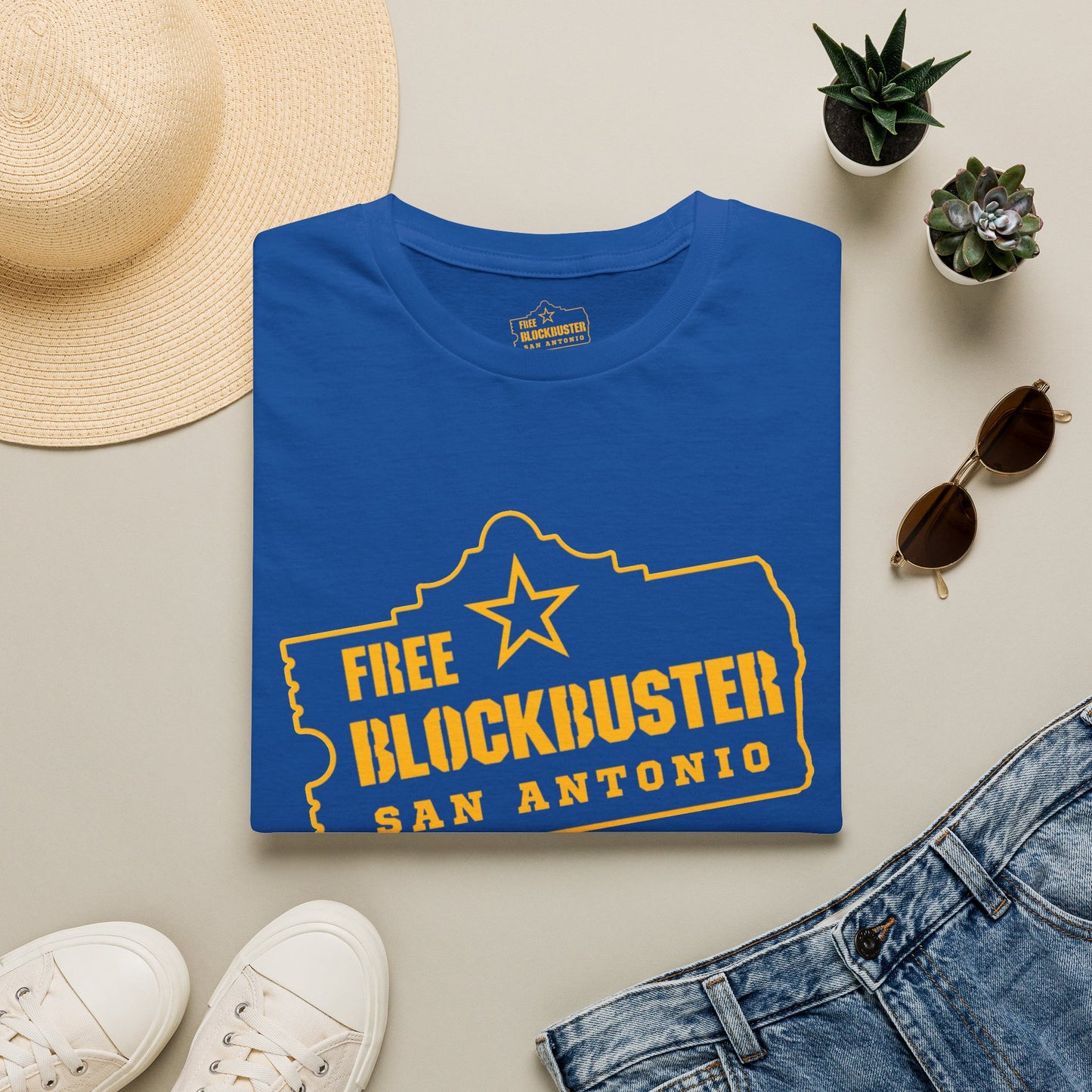 Free Blockbuster San Antonio T-Shirt — Retro Movie Logo Apparel