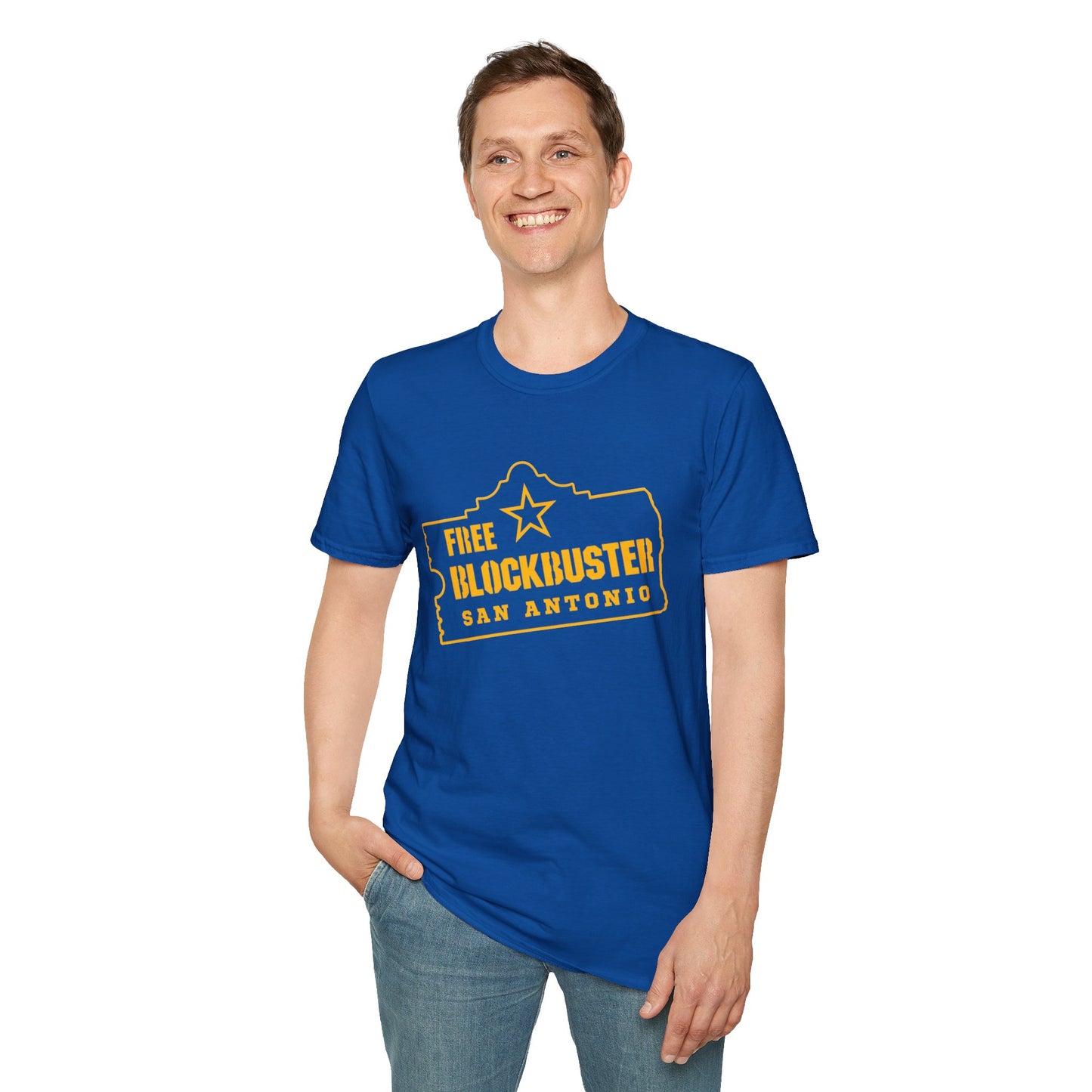 Free Blockbuster San Antonio T-Shirt — Retro Movie Logo Apparel